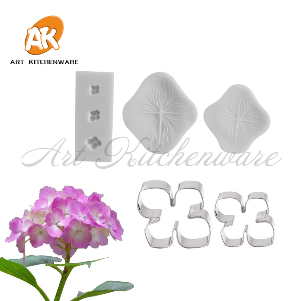 Set 5 Khuôn Silicone Tạo Hình Cánh Hoa Cẩm Tú Cầu Trang Trí Bánh