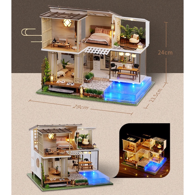 Nhà búp bê DIY Doll House Miniature Elegent and Quite Kèm TẤM CHE BỤI + KEO + CÓT Nhạc