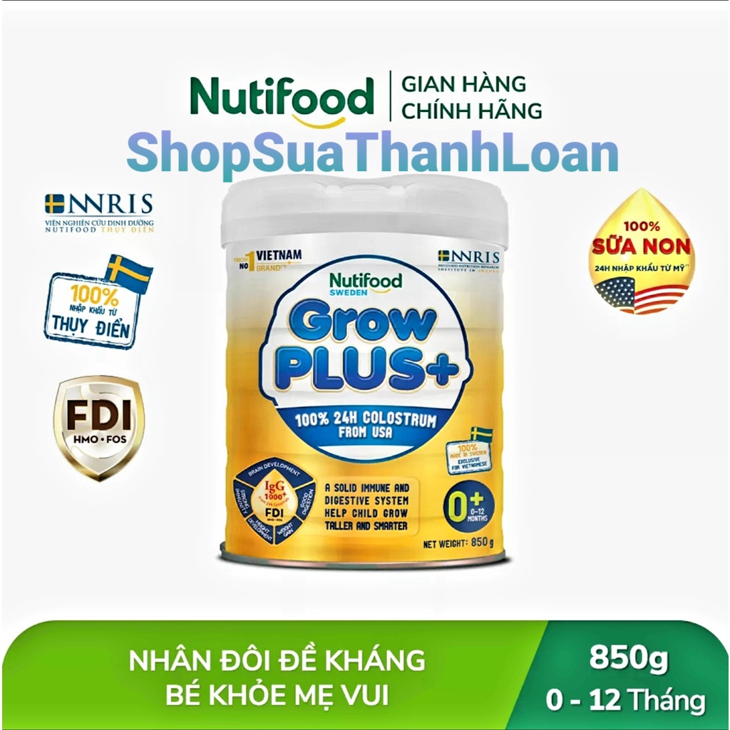 HSD T9-2024 Sữa Bột Vàng Nutifood GrowPLUS 0+ 850g Sữa Non.