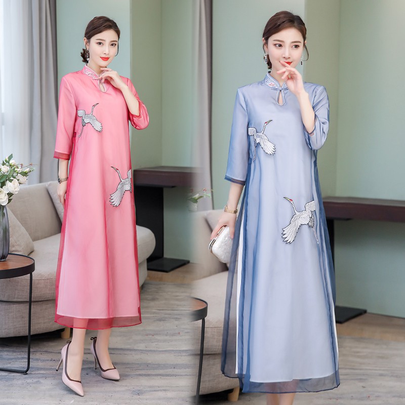 Đầm Voan Dài Cách Tân Thêu Hạt Đầm Thiết Kế Cao Cấp Quý Phái Dự Tiệc (Size XXL) VFSADH120319