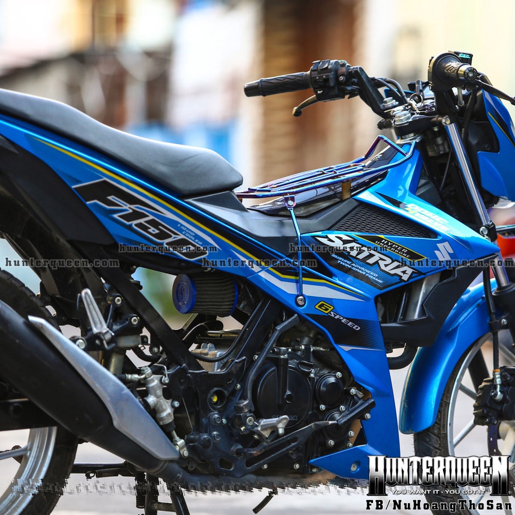 Tem rời cao cấp dán xe Satria xanh đen đơn giản. Không bay màu bong tróc
