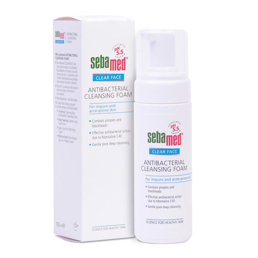 Sữa rửa mặt tạo bọt hỗ trọ giảm mụn Sebamed pH5.5 Clear Face AntiBacterial Cleansing Foam 150ml