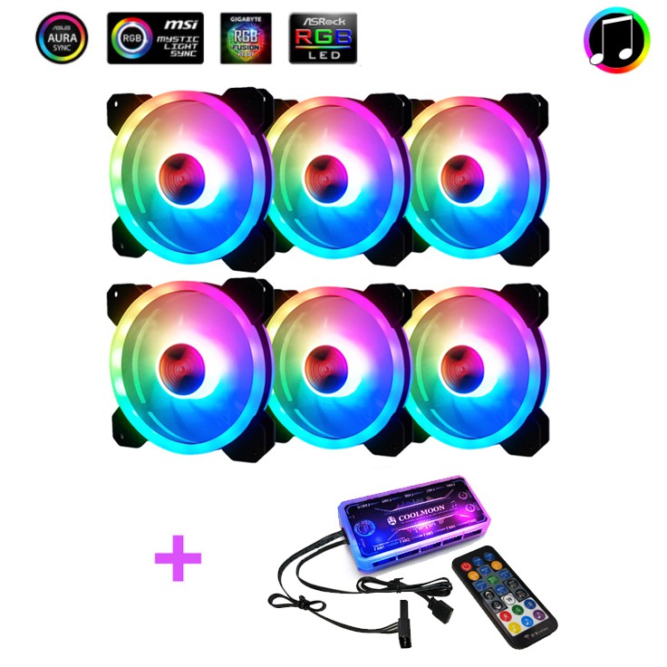 Bộ 5 Quạt Tản Nhiệt, Fan Case Coolmoon Ver 4  - Kèm Bộ Hub Sync Main, Đổi Màu Theo Nhạc