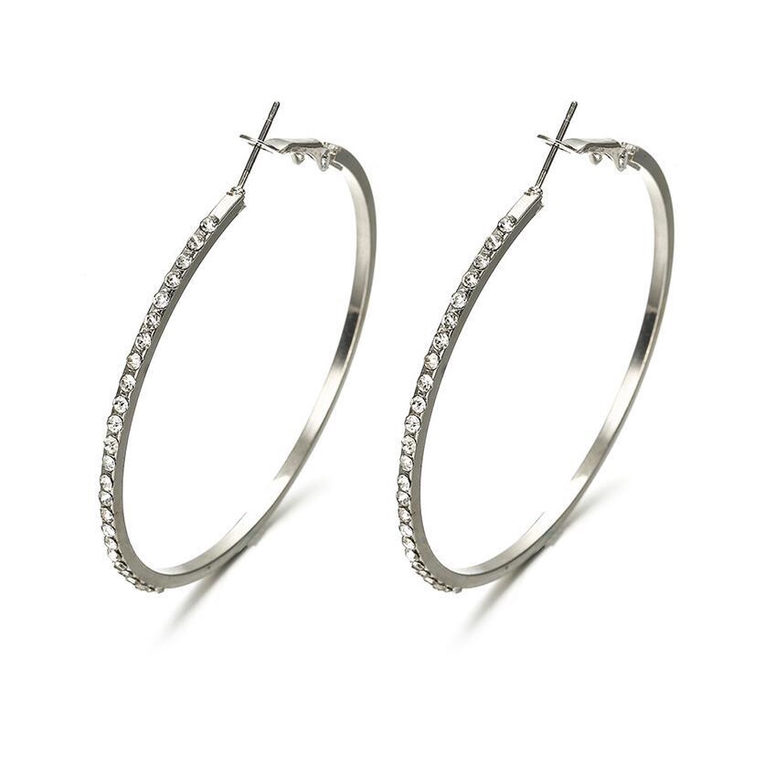 Khuyên Tai Tròn Lớn 7CM Đính Pha Lê Lấp Lánh Sang Trọng Thời Trang Cho Nữ