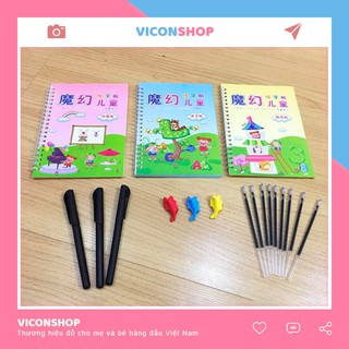 Bộ 3 Vở Tập Tô Tự Xóa Kèm 9 Ngòi Bút, 3 Tay Đệm, 3 Bút Cho Bé