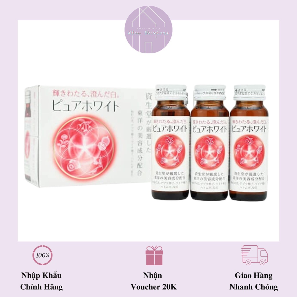 Pure White Shiseido Collagen - Nước Uống Trắng Da Nhật Bản Full Hộp 10 Lọ
