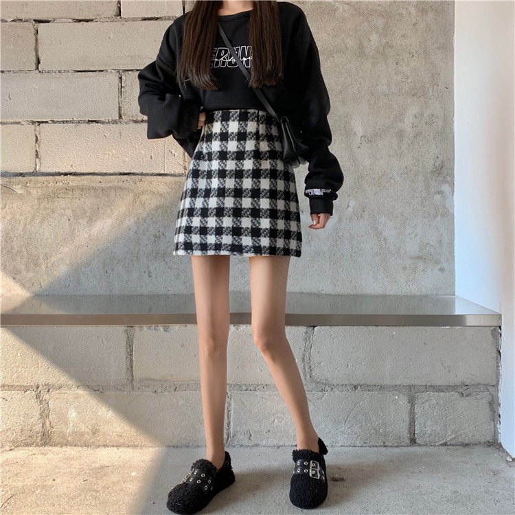 Chân váy len ngắn lưng cao họa tiết sọc caro thời trang xinh xắn dành cho nữ | BigBuy360 - bigbuy360.vn