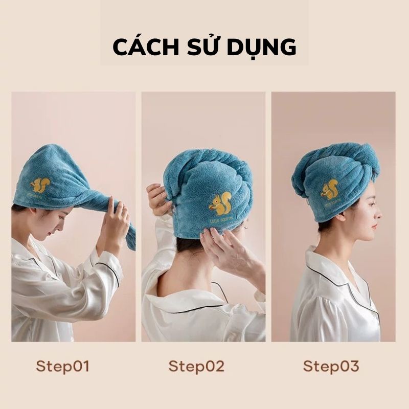 Khăn ủ tóc siêu thấm, khăn quấn tóc lau khô cotton siêu mềm thấm hút nhanh