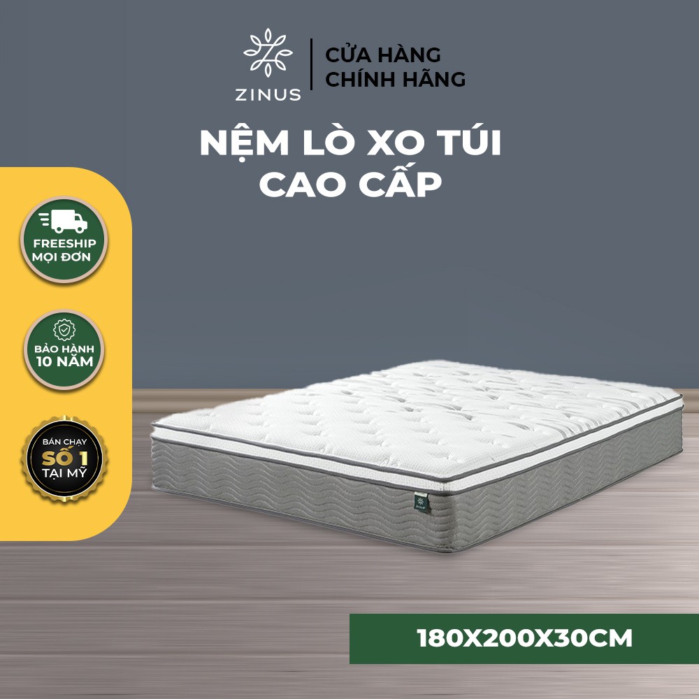 [Mã LIFEZI99 giảm 8% tối đa 50K đơn 99K] Nệm Lò Xo Túi Hút Chân Không Cao Cấp Zinus 180x200x30Cm