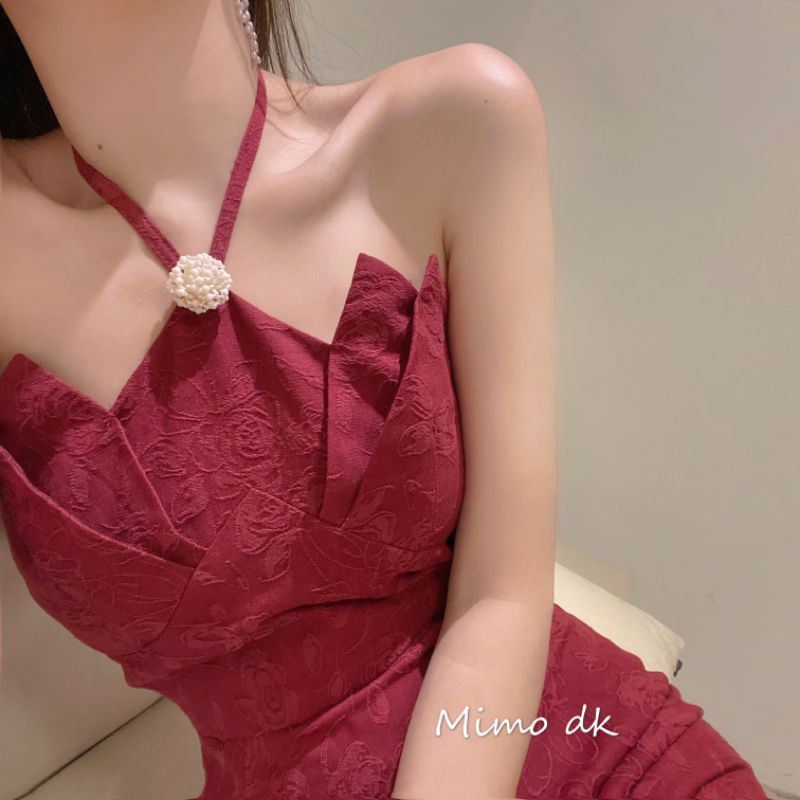 🍑sẵn🍑 đầm cổ yếm boby dự tiệc