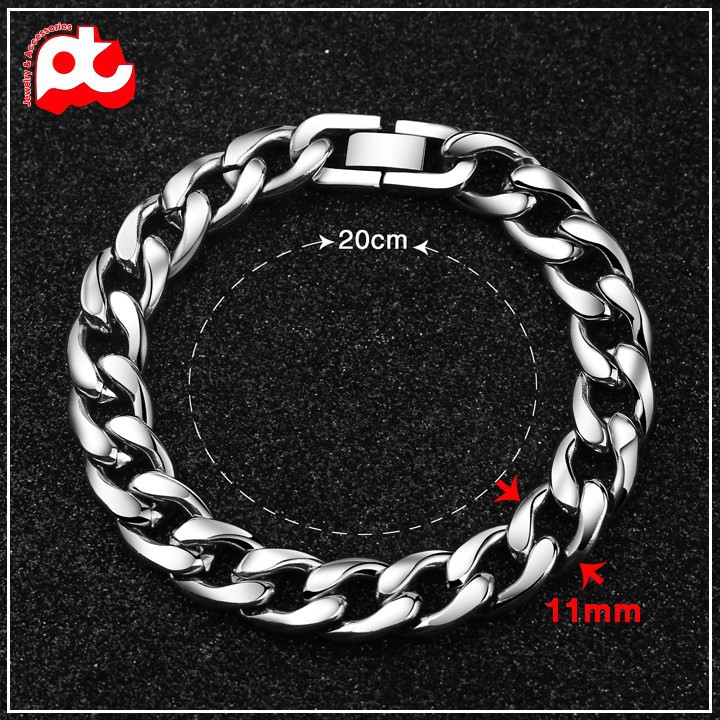 Lắc tay nam kiểu lặc inox khóa bộ cao cấp thời trang kích cỡ 11mm màu trắng thép không gỉ HSLTNA17