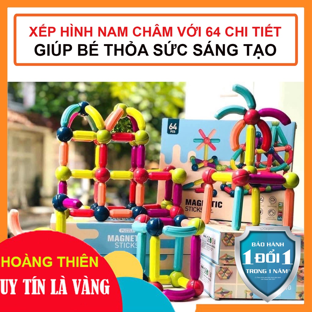 [HÚT MẠNH]Bộ xếp hình nam châm, thông minh que từ tính 64 chi tiết - Phát triển tư duy, cho bé chơi vui hơn sáng tạo hơn