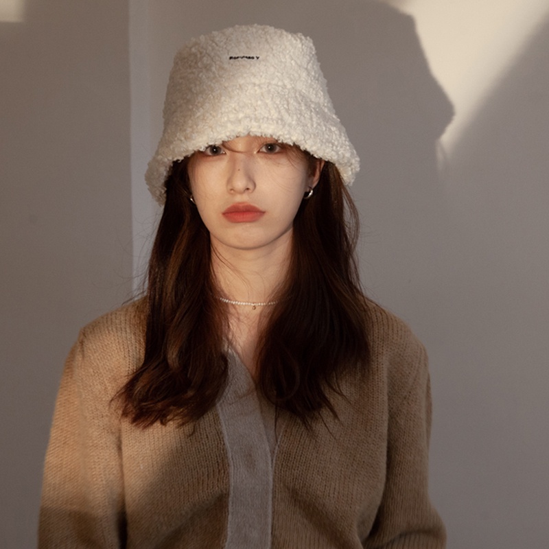 Mũ bucket len lông cừu dày dặn giữ ấm tai phong cách Hàn Quốc thời trang thu đông đa năng cho nữ