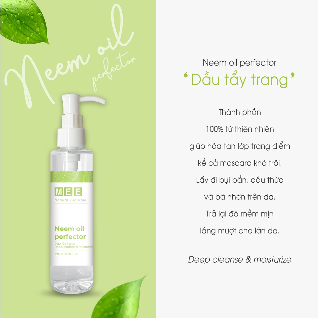 Dầu Tẩy Trang NEEM OIL Perfector MEE NATURAL Tẩy Sạch Makeup Chuyên Nghiệp & Dưỡng Ẩm 150ml | BigBuy360 - bigbuy360.vn