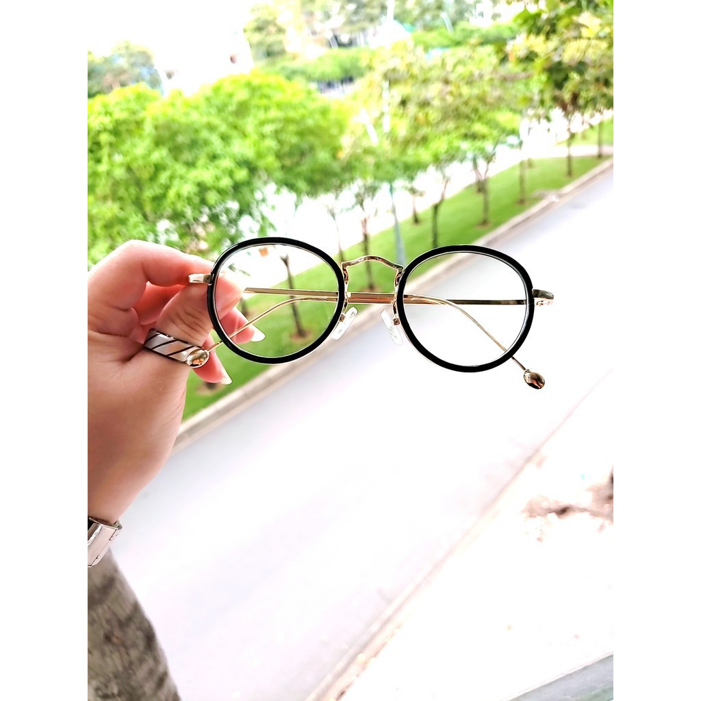Gọng kính cận tròn kim loại D13 kèm tròng 0 độ chống ánh sáng bảo vệ mắt trước màn hình phù hợp mặt vuông, dài, góc cạnh | BigBuy360 - bigbuy360.vn