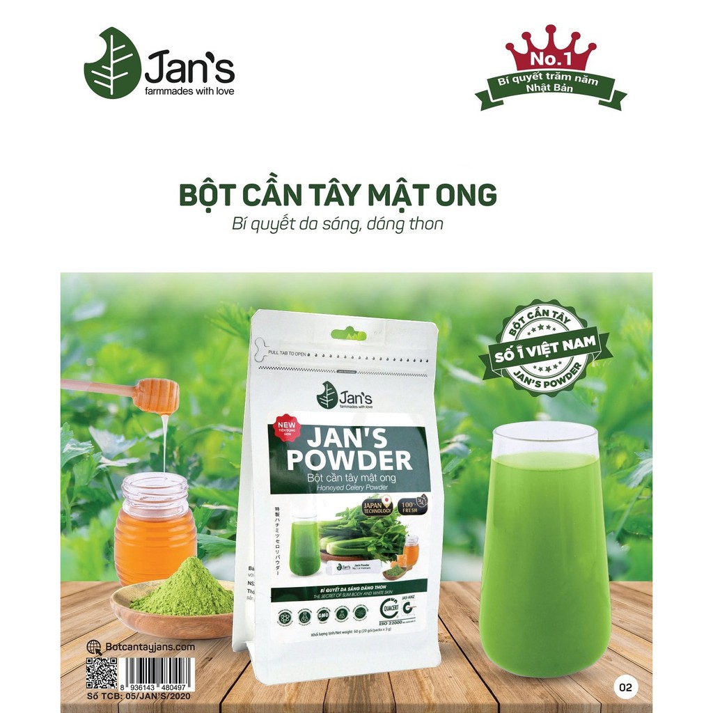 Bột cần tây mật ong sấy lạnh Jan's túi 60g - chia 20 gói nhỏ tiện dụng