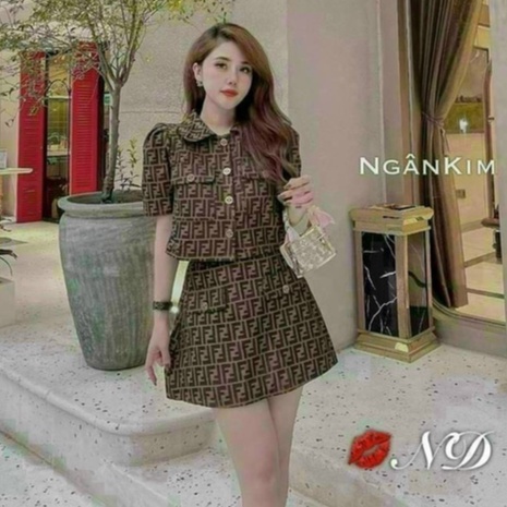 Sét bộ đùi mặc đi chơi áo cổ bẻ mix chân váy mini xinh xắn (không kèm lót)