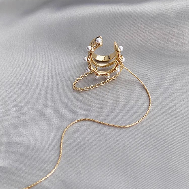 Bông Tai Dạng Kẹp Không Đau Nhiều Lớp Đính Ngọc Trai Cổ Điển