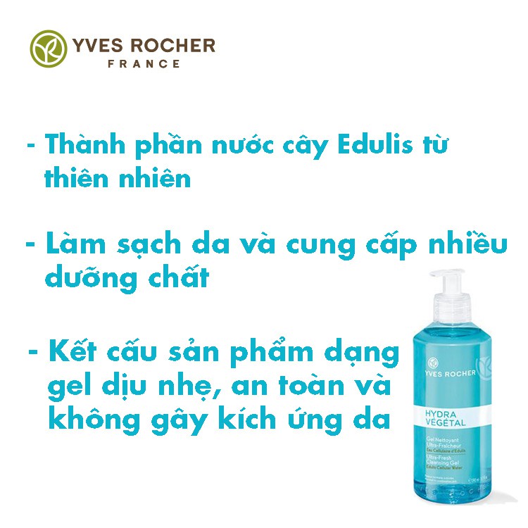 YvR_Gel rửa mặt cấp nước 390ml/125ml Hydra vegetal Yves Rocher cho da thường, da hỗn hợp