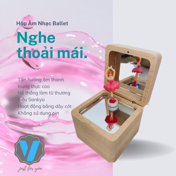 Hộp Âm Nhạc Ballet bằng gỗ chạy bằng dây cót nhiều bài nhạc