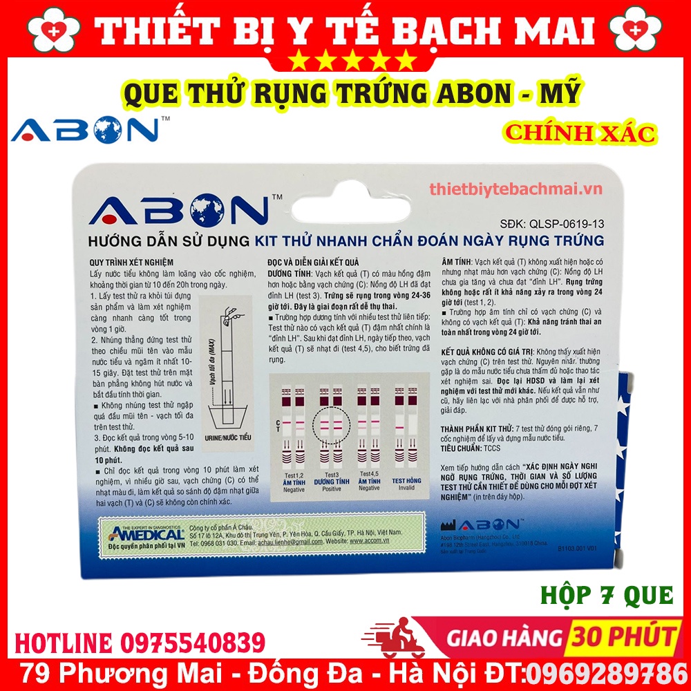 [Hộp 7] Que Thử Rụng Trứng ABON Mỹ - Chẩn Đoán Chính Xác Ngày Rụng Trứng 100% - Sinh Con Theo Ý Muốn