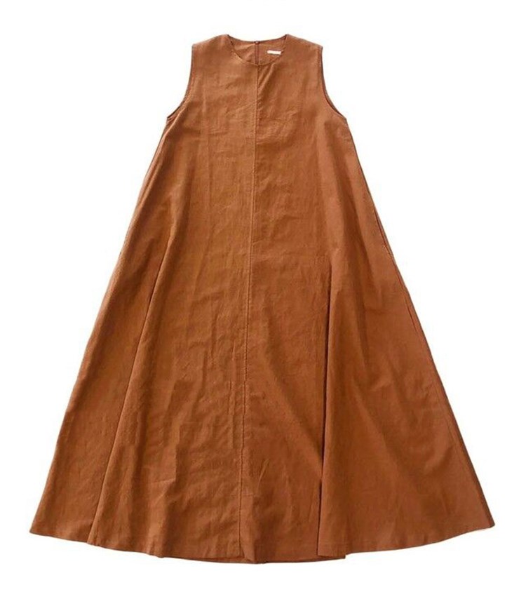 Đầm maxi sát nách cổ tròn màu trơn phong cách đơn giản 36717