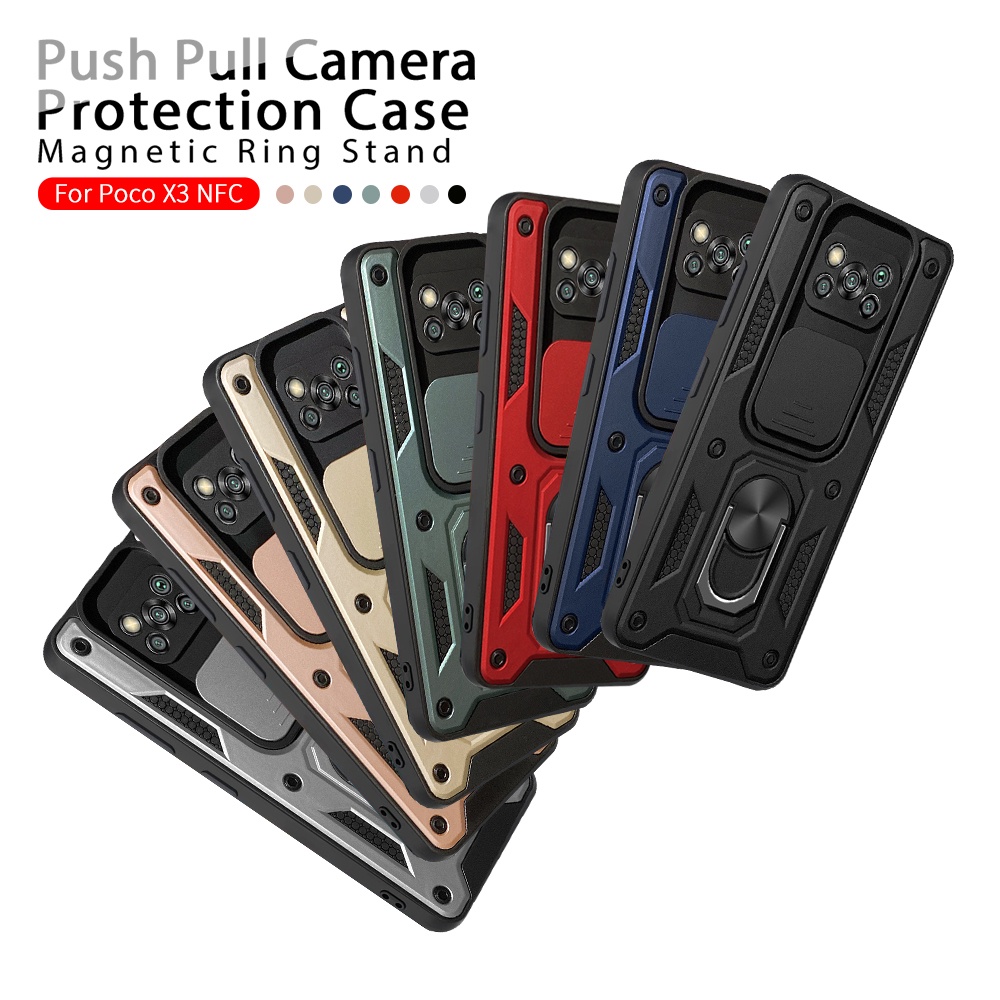 Ốp điện thoại cứng gắn giá đỡ nam châm dạng nhẫn bảo vệ camera cho Xiaomi Poco X3 Pro/X3 NFC