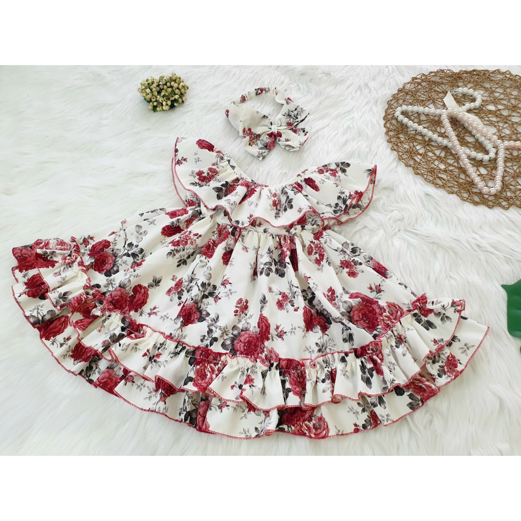 Đầm bé gái ⚡ 𝗙𝗥𝗘𝗘𝗦𝗛𝗜𝗣 ⚡ Váy công chúa hoa hồng - Chất liệu cao cấp và an toàn cho bé - TẶNG KÈM TURBAN