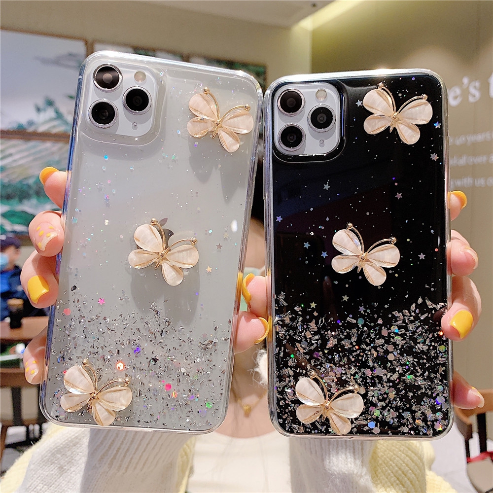 Ốp điện thoại silicone mềm bướm 3D lấp lánh cho APPLE IPHONE 11 PRO MAX X XS MAX XR 7 8 PLUS 6 6S PLUS