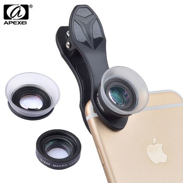 Bộ Lens, ống kính macro cho điện thoại 2in1 Apexel 12X + 24X - Chụp ảnh cận cảnh