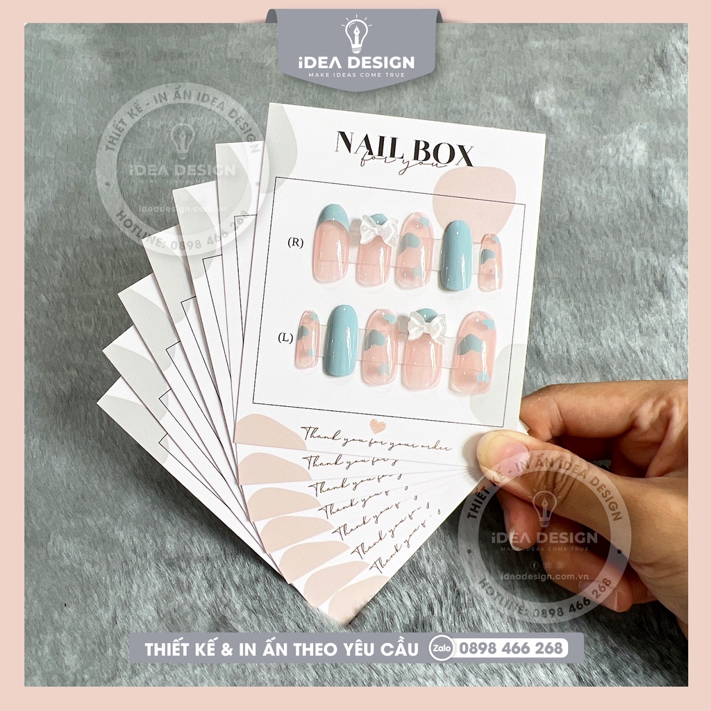 Bìa Nailbox, Thẻ Nail Box, Tag Gắn Móng Tay Giả - Size 9x11cm - Giấy C300 - Cán màng mờ - In Hoạ Tiết Sang Trọng
