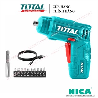 Máy bắn vít mini dùng pin 4v total tsdli0402 đầu lục giác 1/4'', tốc độ 180v/p, lực xoắn 4nm, đèn led chiếu sáng - thiet