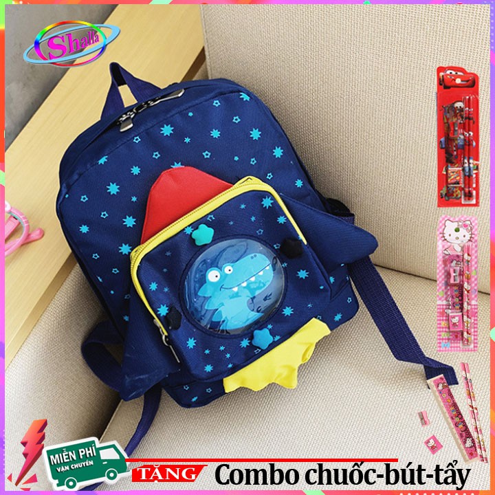 Balo cho bé trai bé gái thời trang hình khủng long vườn sao siêu bền cao cấp đa năng tặng combo 4 món