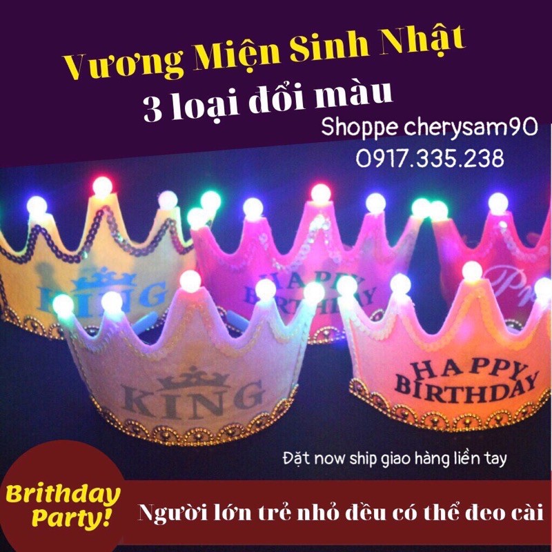 Nón Vương Miện Có đèn led Chữ HPBD vương miện