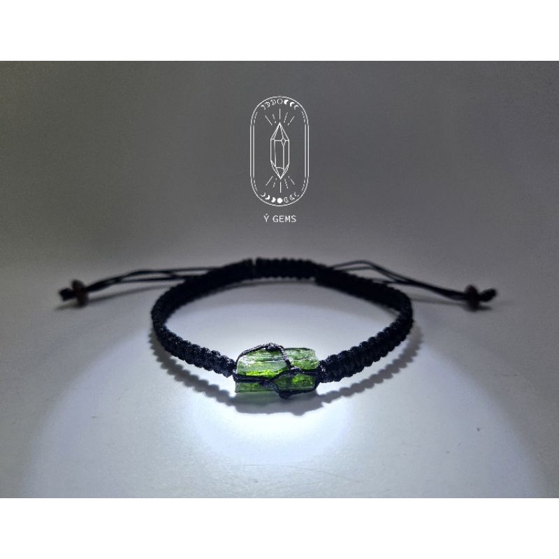 Vòng tay Chrome Diopside thô tự nhiên dây rút điều chỉnh độ dài