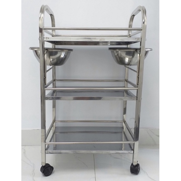 Xe Đẩy inox 3 Tầng Spa Có Bát Nước , Xe Đẩy inox Đựng Dụng Cụ 3 Tầng