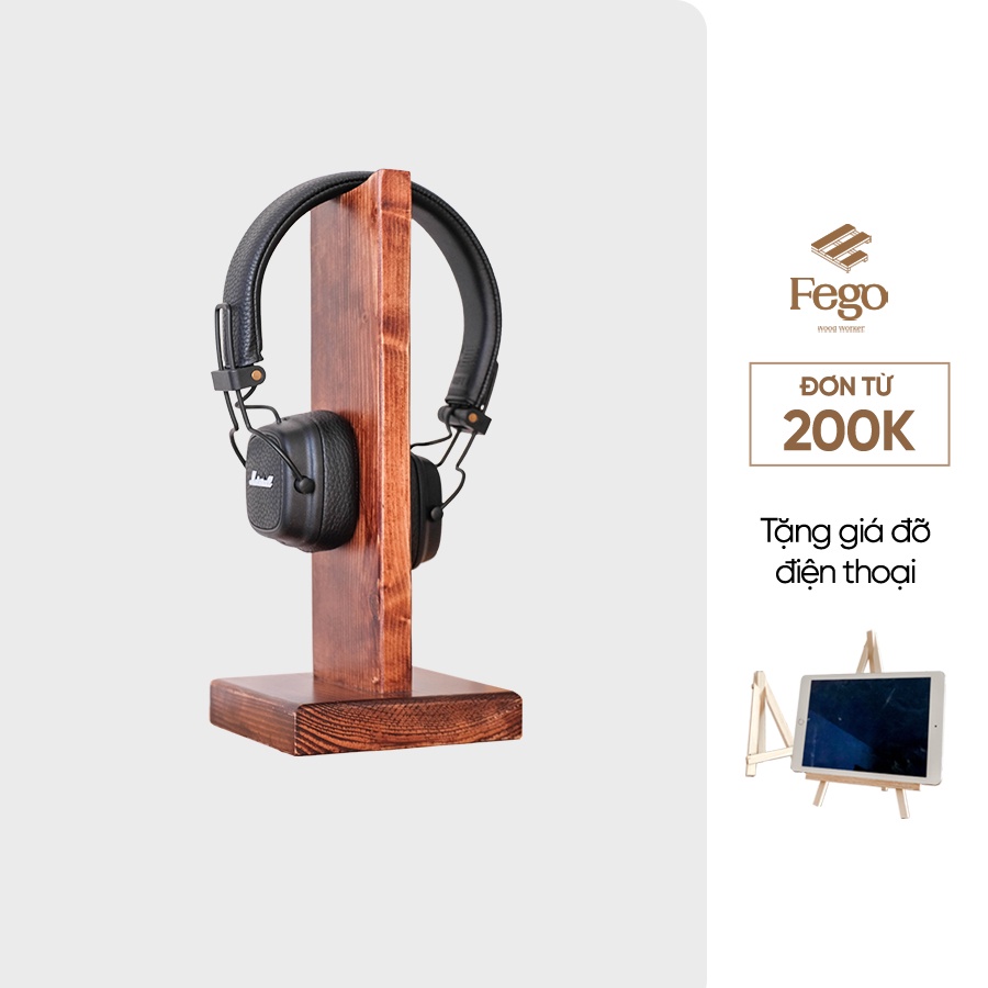 Giá treo tai nghe FEGO bằng gỗ thông tự nhiên, kệ để headphone stand thân gỗ