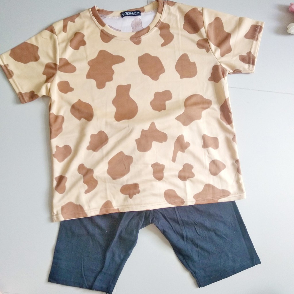 Đồ Ngủ Bò Sữa, Đồ Ngủ Tay Ngắn Quần Ngố Dễ Thương, Đồ Mặc Nhà Nữ Lưng Chun Vải Mát Thoáng Khí | BigBuy360 - bigbuy360.vn