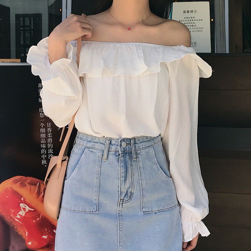 Áo babydoll trễ vai tay chun KA Closet chất von lụa mềm mát mịn, from áo cực chuẩn hàng đẹp, mẫu mới