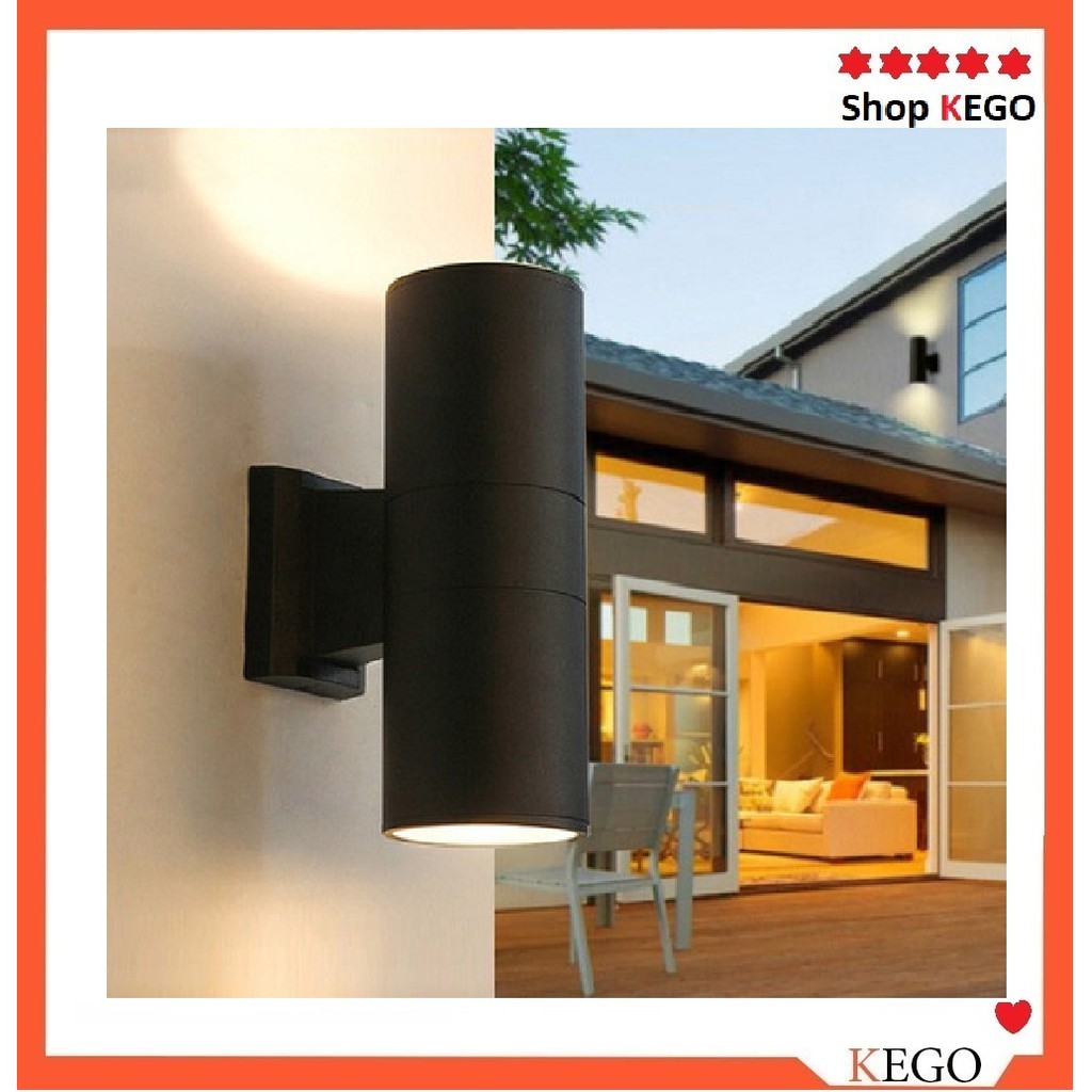 Đèn cột gắn tường ngoài trời hình ống trụ hiện đại hắt 2 đầu