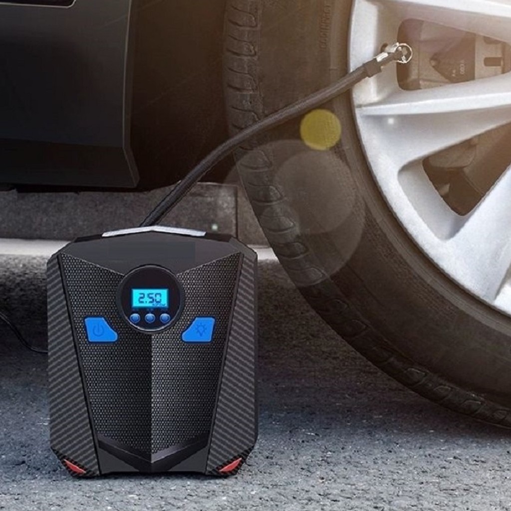 Bơm lốp ô tô AIKESI, Bơm lốp xe hơi 12v điện tử tự ngắt tích hợp đèn led đồng hồ điện tử