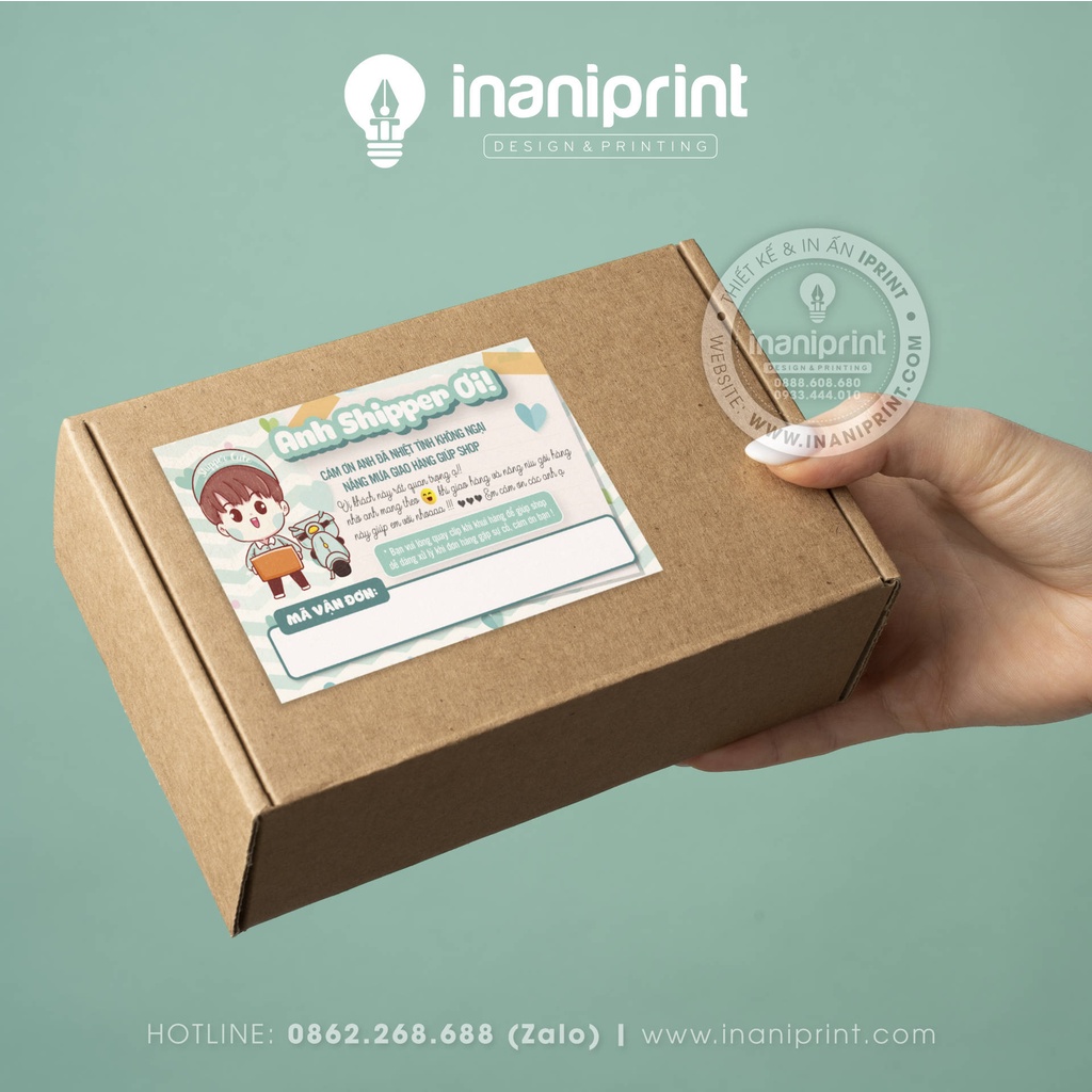 Tem cám ơn anh shipper, giấy cám ơn shipper có keo - xanh ngọc 020