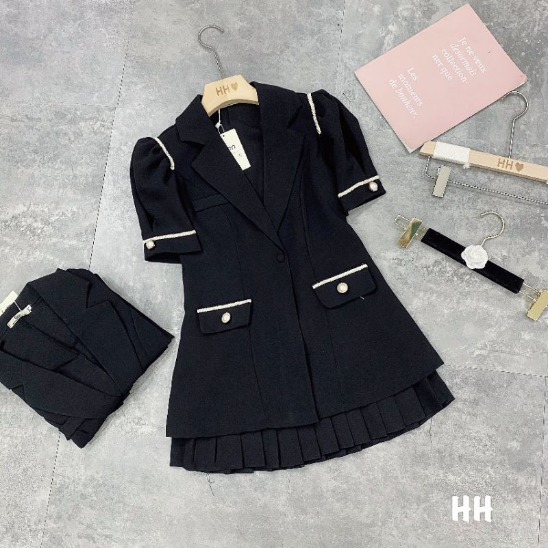 S7101 Set vest tiểu thư, phối viền tay túi, vest dáng dài phối chân váy xếp ly, hottrend cho mùa thu đông, hàng cao cấp | BigBuy360 - bigbuy360.vn