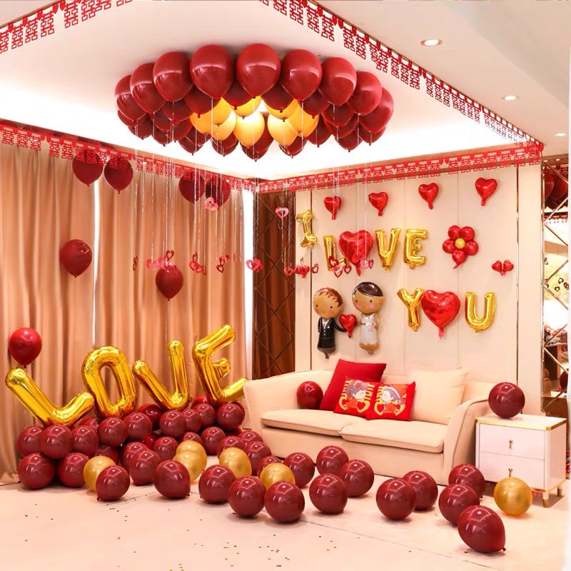 [TẶNG 100 CÁNH HOA HỒNG] Set Bóng Bay Trang Trí Phòng Cưới Mẫu Hót 2022 Nhiều Mẫu Lựa Chọn QA00