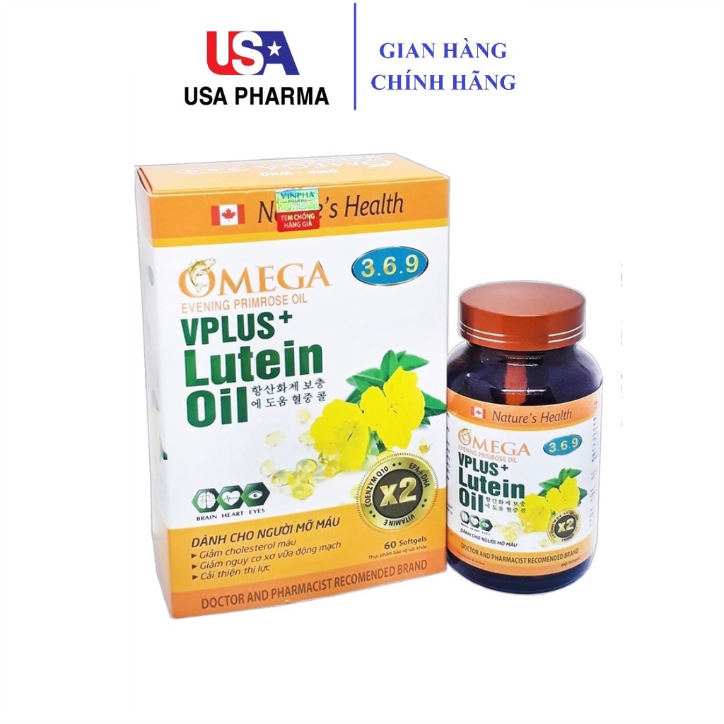 iên uống Omega 3 6 9 VPlus + Lutein oil - Hộp 60 viên - giúp sáng mắt, bổ não, khỏe tim mạch