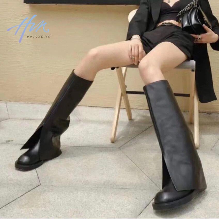 Giày Bốt Cổ Cao Qua Gối Mũi Tròn Phong Cách Đường Phố Cá Tính