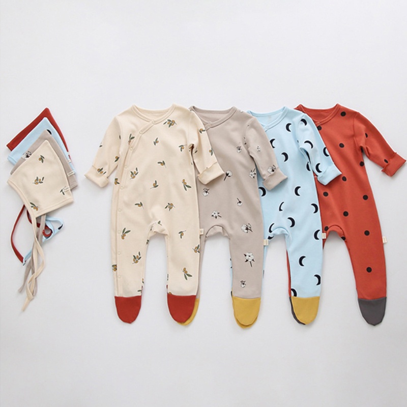 Bộ Áo Liền Quần Tay Dài In Họa Tiết Xinh Xắn Thời Trang Xuân Thu Cho Bé Sơ Sinh