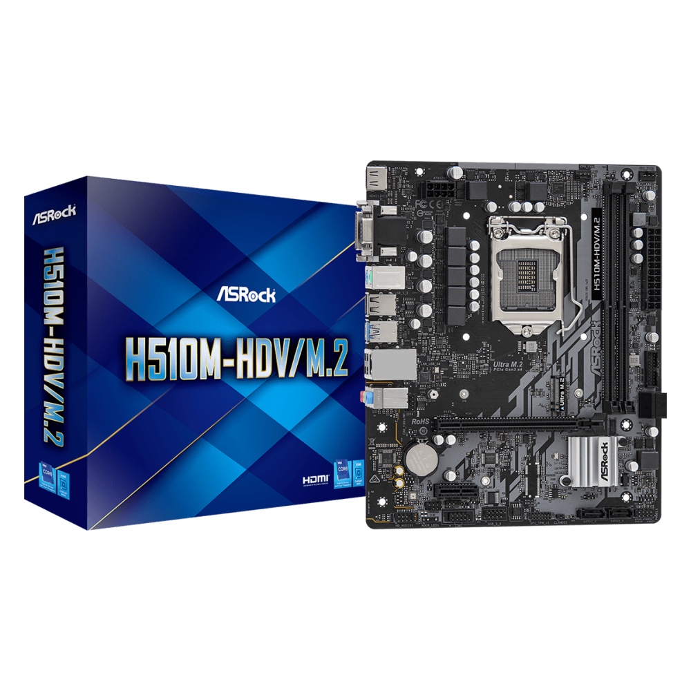 Bo Mạch Chủ ASRock H510M-HDV/M2 - Support CPU thế hệ 10-11 LGA1200 - New - Chính Hãng Mai Hoàng - BH 1 đổi 1