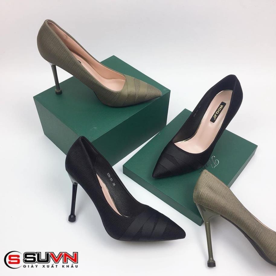 Giày Cao Gót 9p Mũi Nhọn Sang chảnh satin lụa Chuẩn Đẹp Hàng nhập Quảng Châu Cao cấp HANO - CG0224 QLY