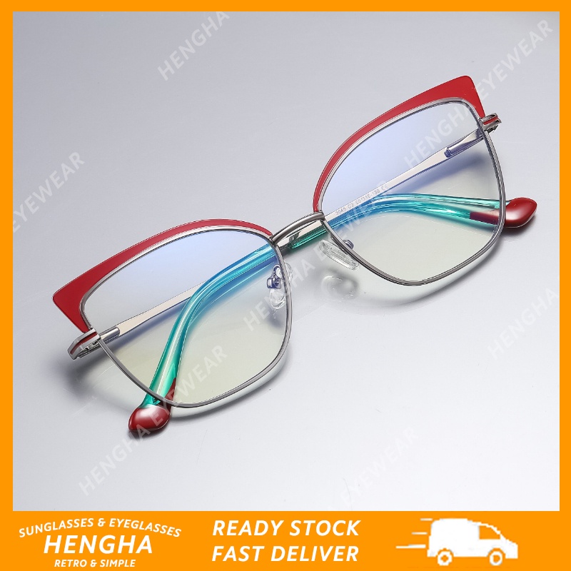 Kính Mát Mắt Mèo Gọng Kim Loại Hai Màu Chống Ánh Sáng Xanh Thời Trang Phương Tây